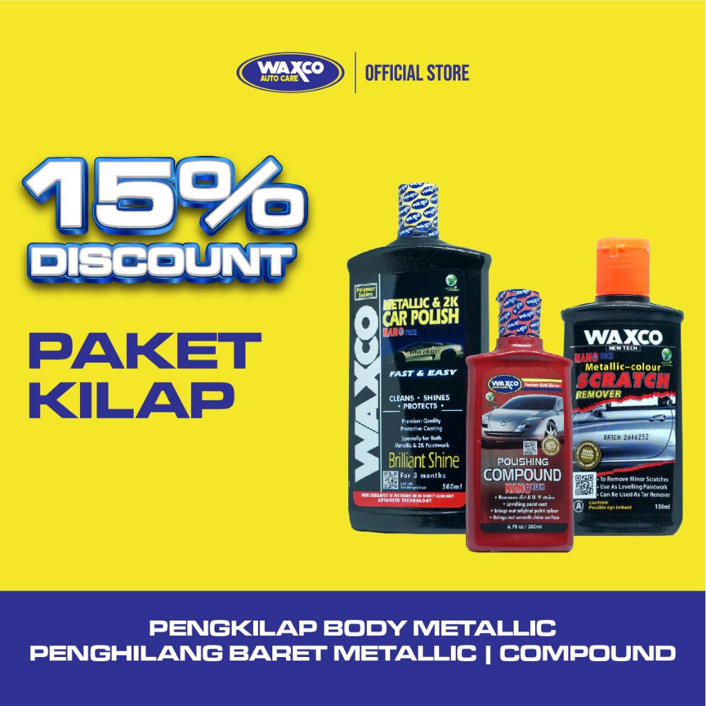 PAKET KILAP Waxco (Metalic & 2K Polish + Scratch Remover + Polishing Compound) Perawatan Mobil