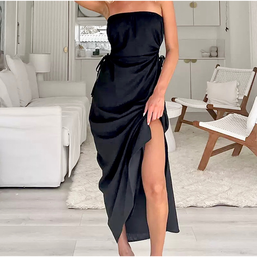 Black Dress Wanita Party Sexy Dress Hitam  Impor D0877 Dress Pesta Hitam