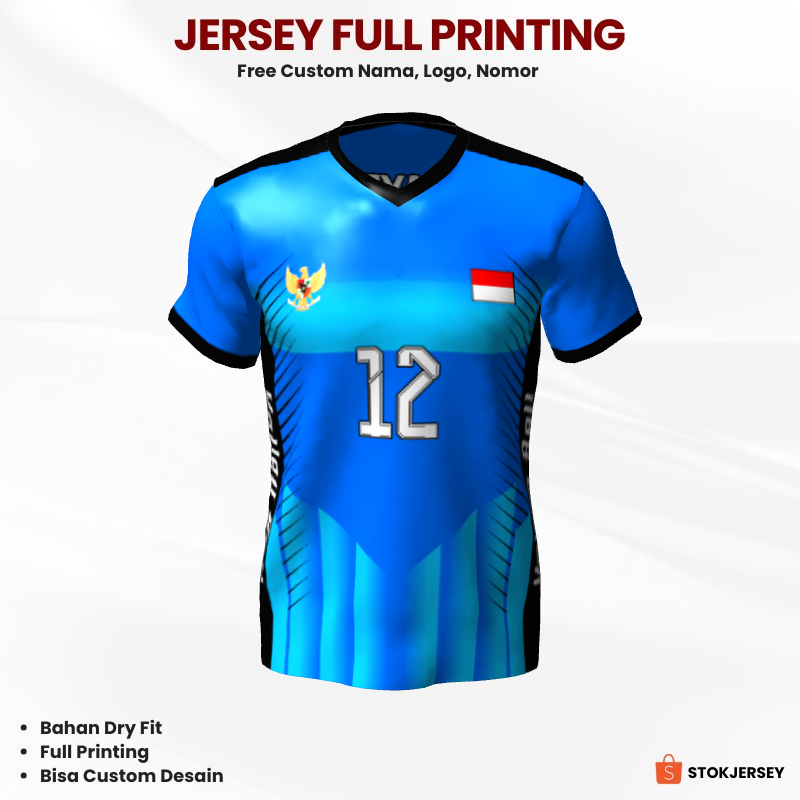 Kaos Jersey Volly Biru Motif Abstrak 256 - Jersey Olahraga Custom