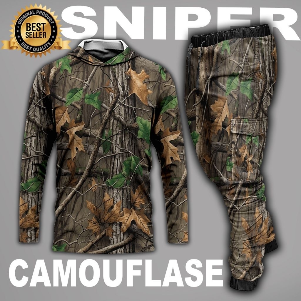 setelan baju camo berburu hunting/1 set pakaian camo hunting/ setelan camo berburu hunting