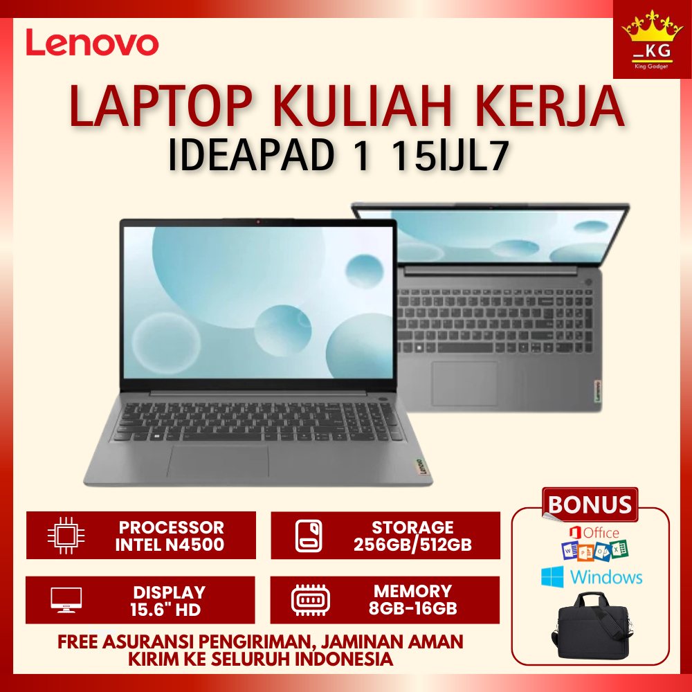 Laptop Baru 3 Jutaan Lenovo Ideapad1 - 5IJL7 Intel N4500 Ram 8GB Ssd 256GB 15.6" FHD