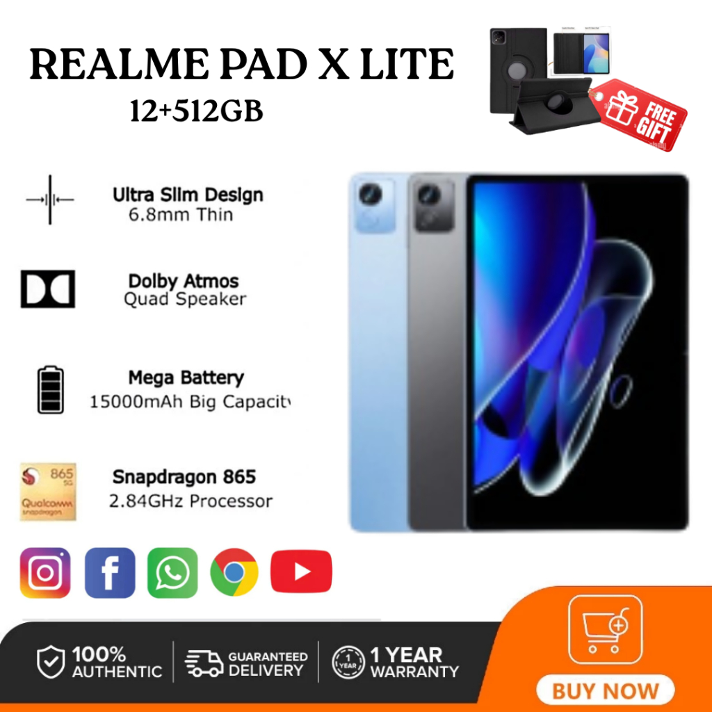 Realme PadX 5G (12GB/512GB) 6.9mm Ultra Thin Design* Tablet | 10.4" IPS LCD 90Hz Display | Mediatek 