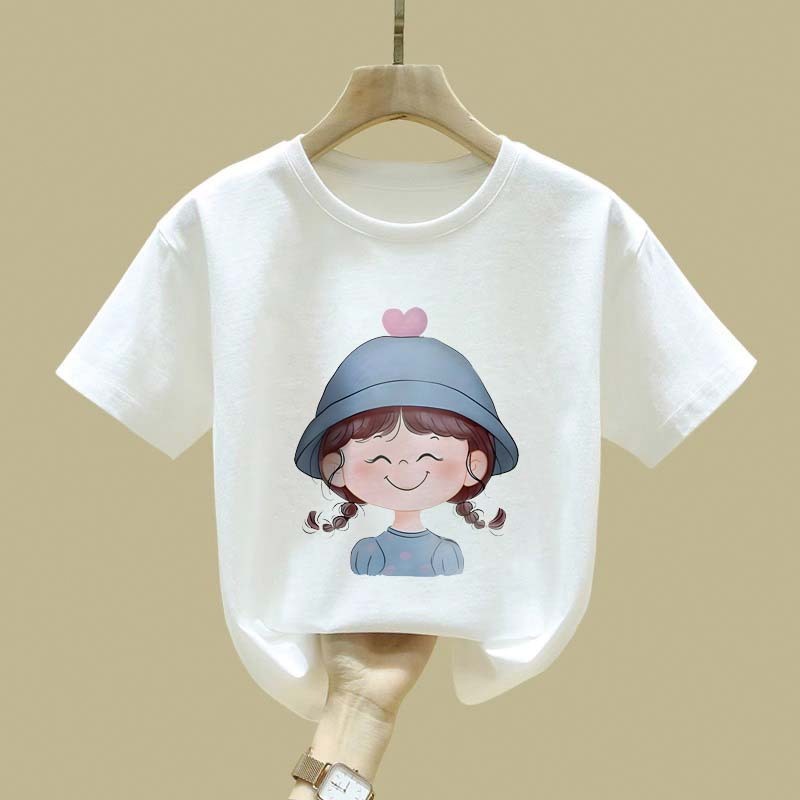 JiOJiO Pola cetak gadis kecil tersenyum lucu gaya Korea pakaian anak baju anak perempuan baju anak l