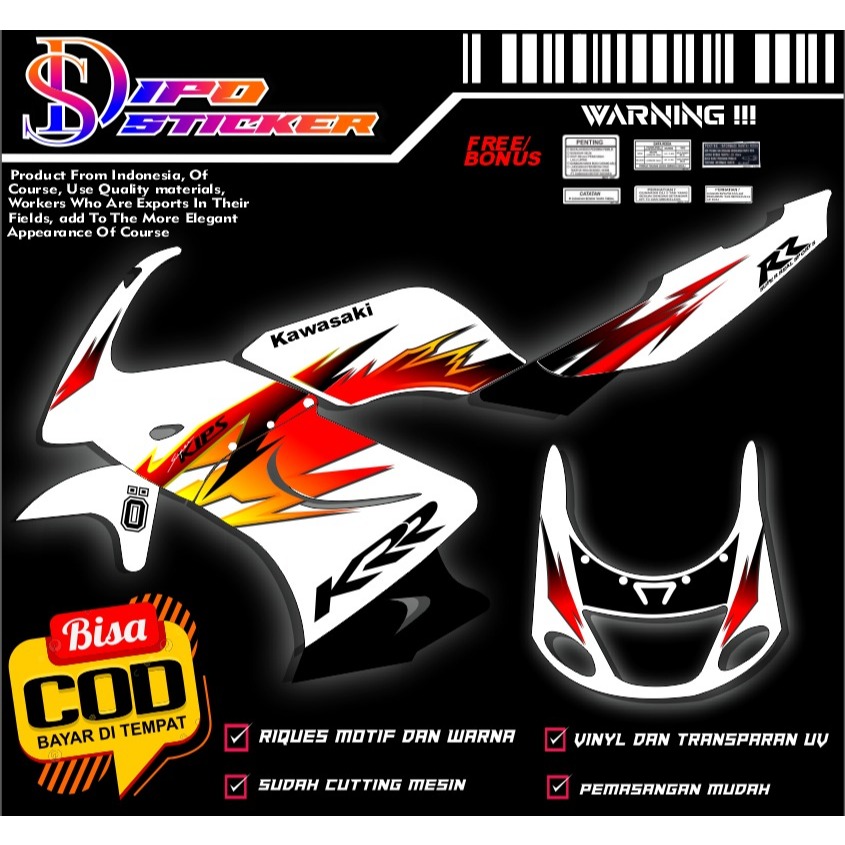 sticker striping ninja rr old custom body putih transparan maxdecall ( sudah cuting pakai mesin )