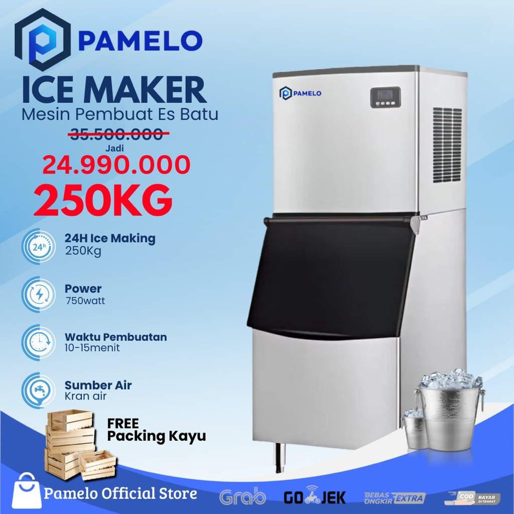 (Ready Tidak Po) Mesin Es Batu Kristal Balok 250kg/24Jam Ice Cube Maker Machine