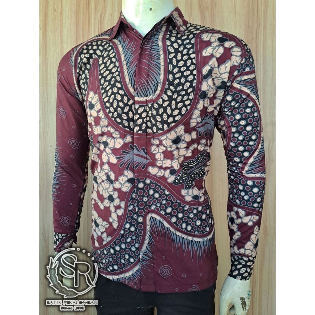 baju pria keneja batik cowok lengan panjang manset atasan cowok formak batik pekalongan kemeja laki 