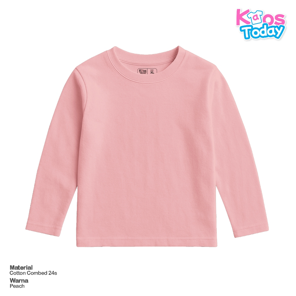 Kaostoday Kaos Polos Anak Cotton Combed 24s Laki-laki dan Perempuan Lengan Panjang - Peach