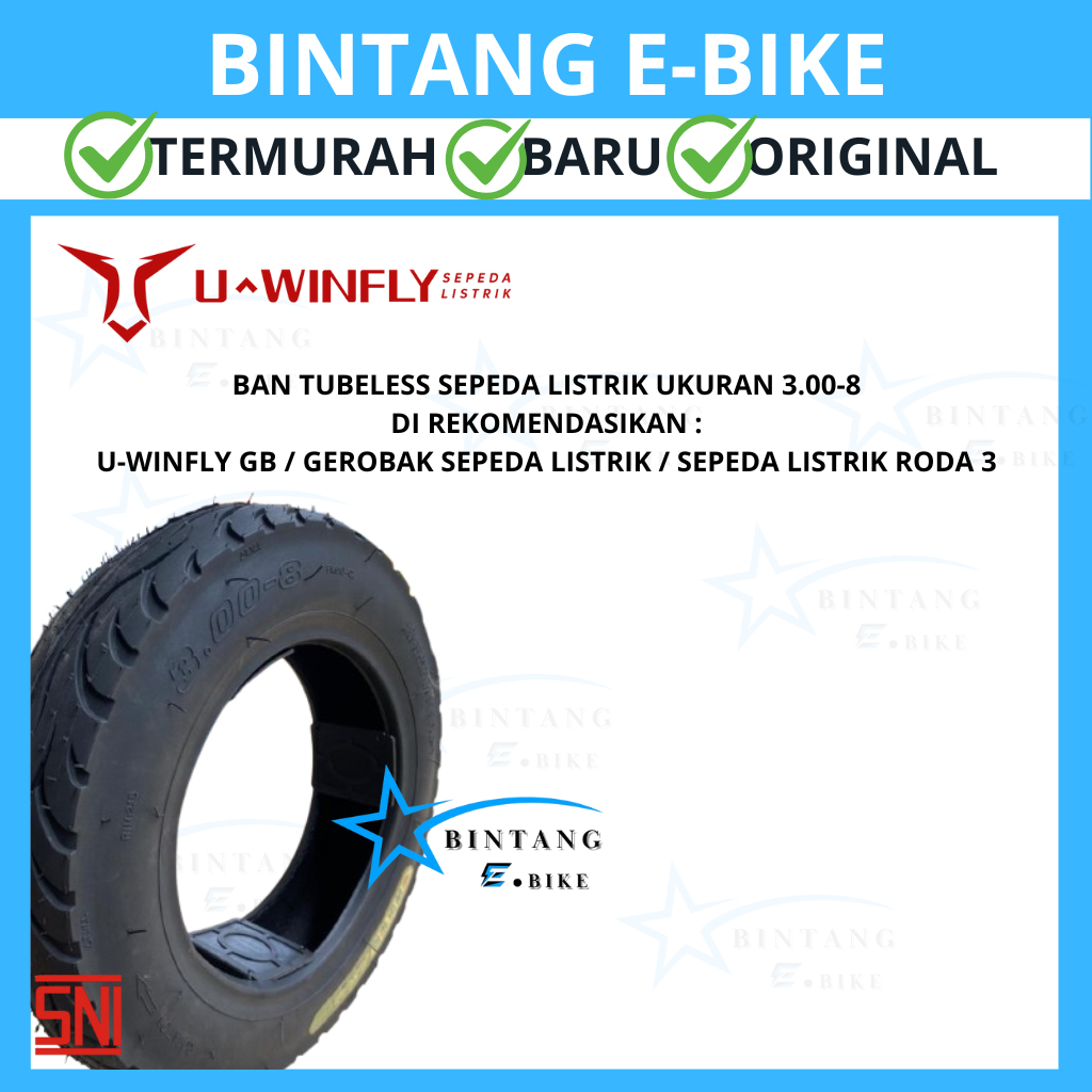 Ban Tubeless U-winfly GB / Sepeda Listrik Roda 3 Uk. 3.00-8 / Universal