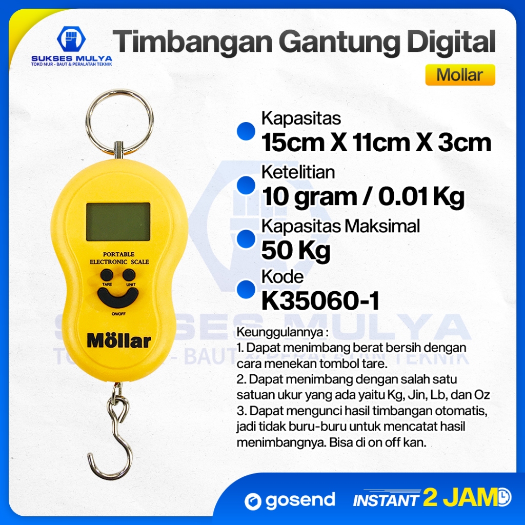 MOLLAR Timbangan Gantung Digital Scale Portable Elektronik 50 Kg koper