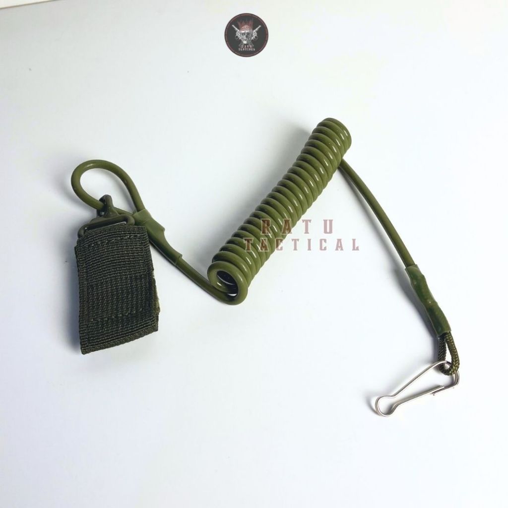 Tactical Pistol Safety Lanyard - Tali Sling Spring Pengaman Handgun Hijau