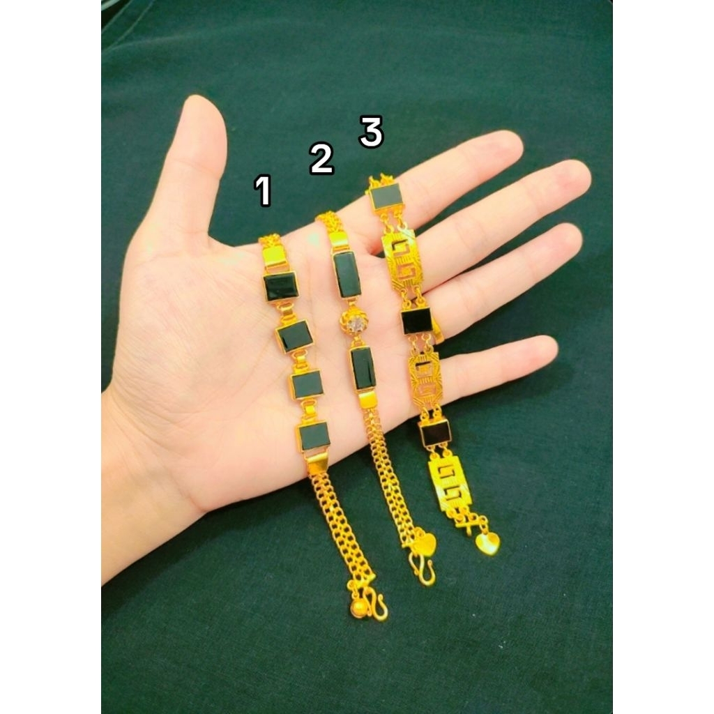 Gelang Mata Hitam Lapis Emas Balut Kristal Premium