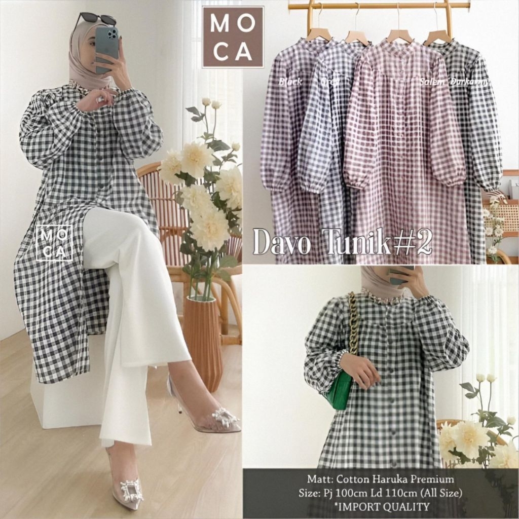 Davo Square Tunik Bahan Katun By Moca Supported by Zeline.Ware-Long Tunik Square Korean style terbar
