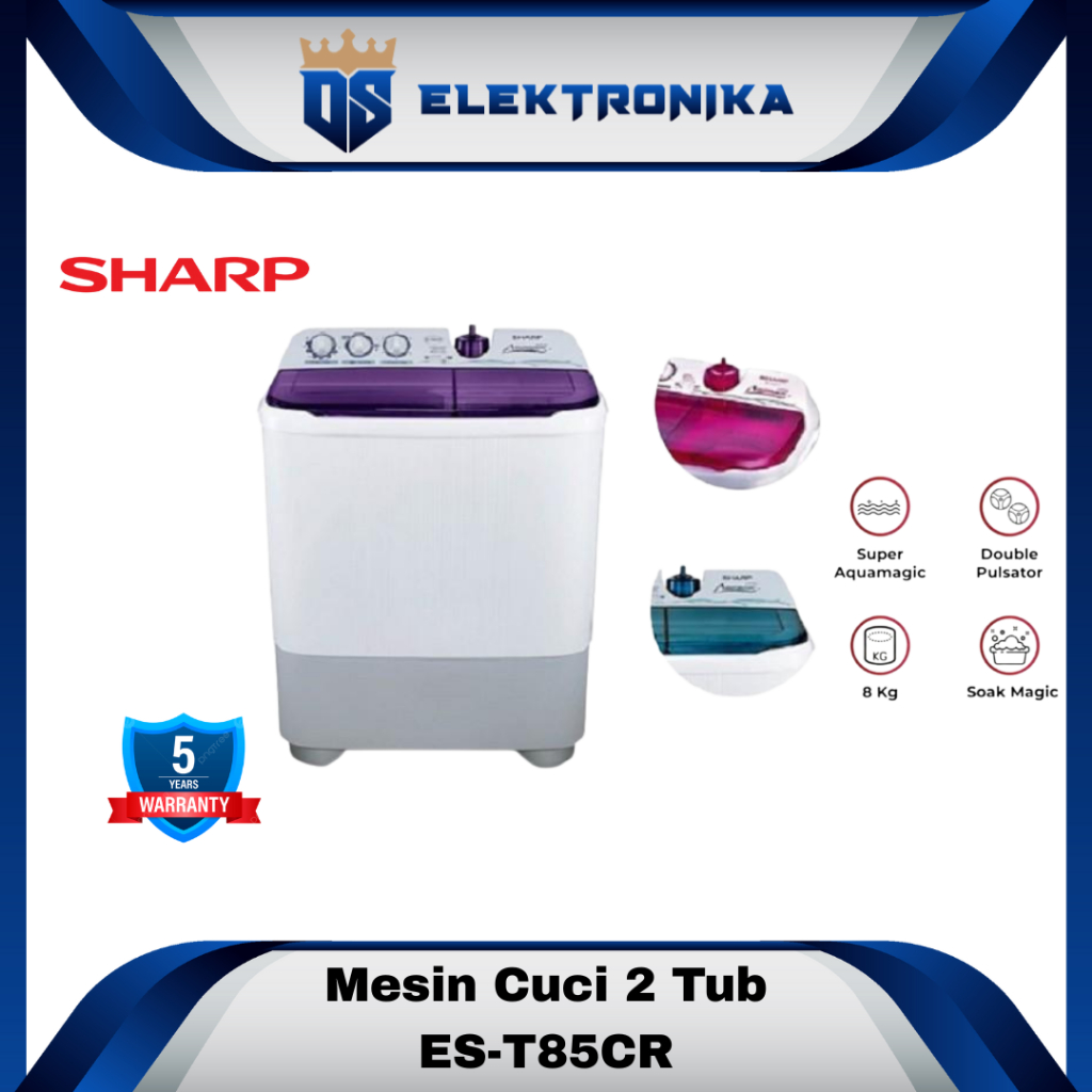 Mesin Cuci SHARP ES-T85CR VK/BK/PK / EST85CR / ES-T 85CR - (2 Tabung / 8KG)