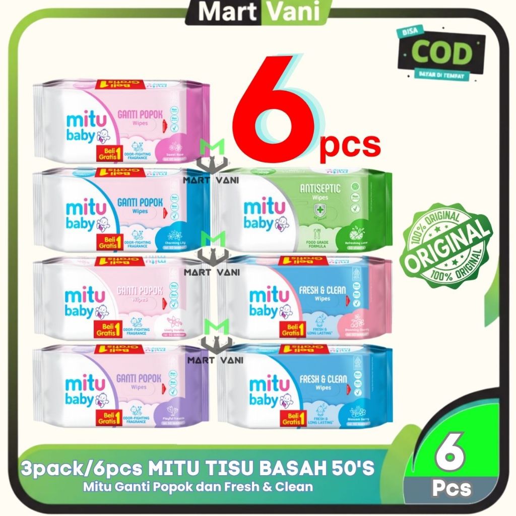 6pcs/3pack MITU Baby TISU BASAH Bayi 50 sheet - Mitu Baby - Mitu Tisu Basah