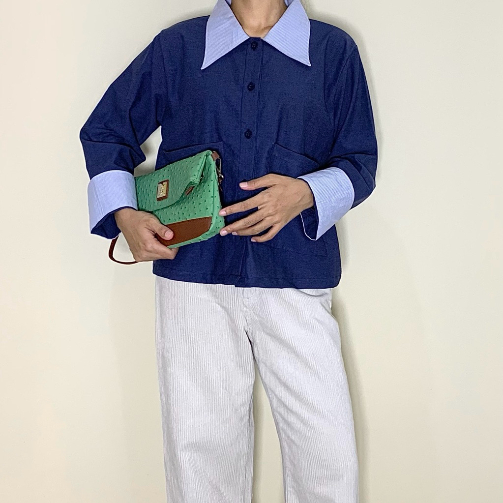 KAMIDIA - Two-Tone Shirt | Denim Shirt Cotton | Kemeja Kombinasi Wanita