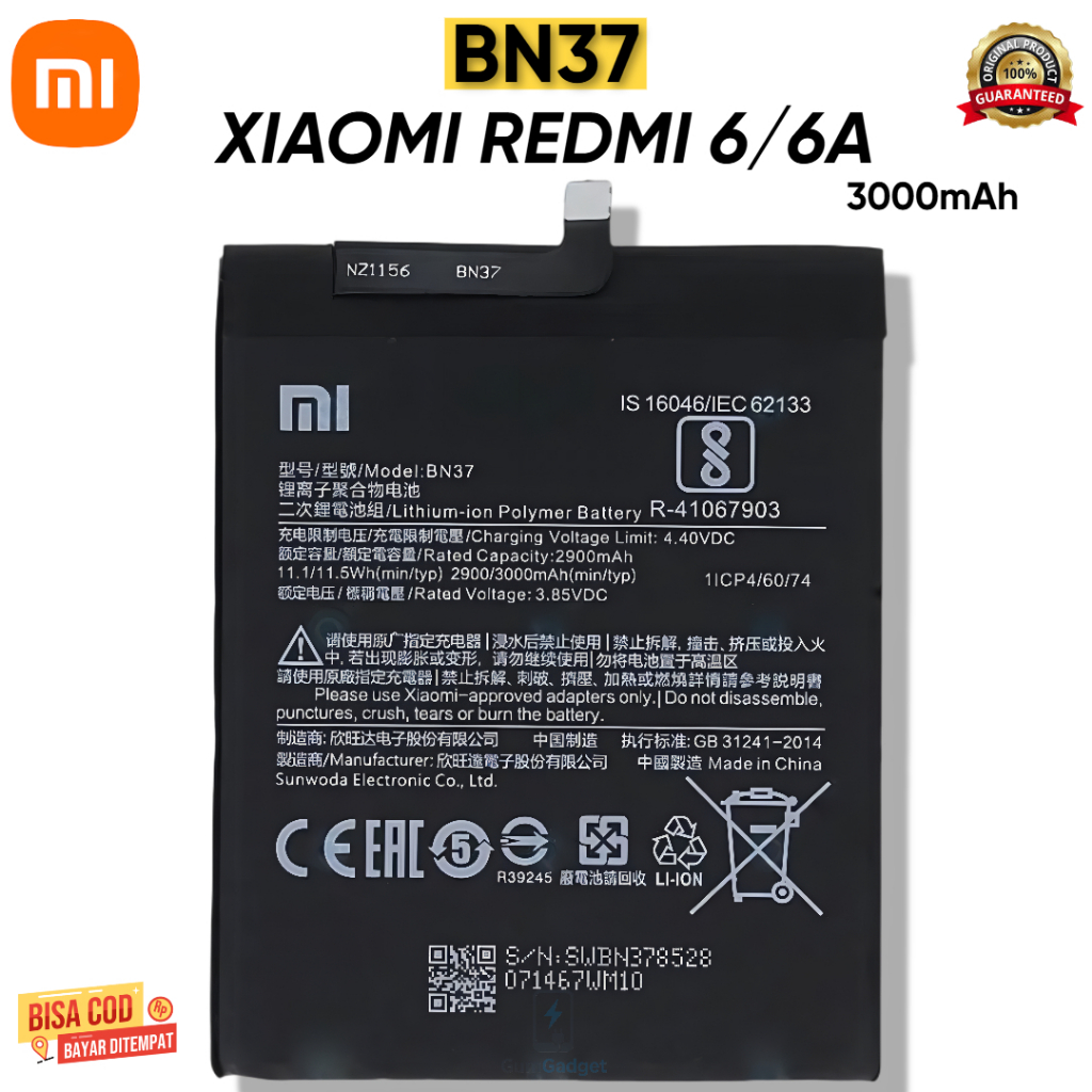 Baterai Batre Redmi 6 redmi 6A BN 37 Original Battery Batrai BN37 Original