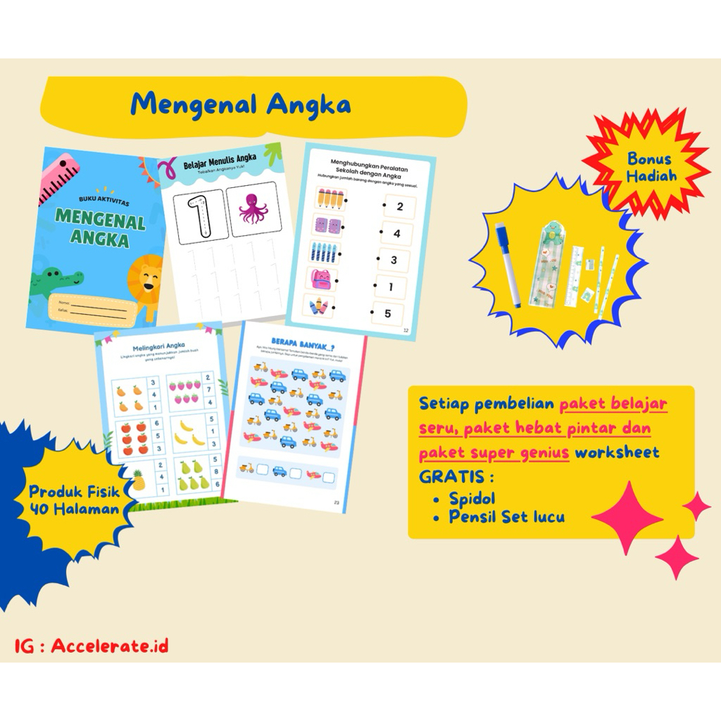 Worksheet Anak PAUD TK Pra Sekolah – Aktivitas Tracing, Huruf, Angka, Motorik Halus, Hijaiyah TK PAU
