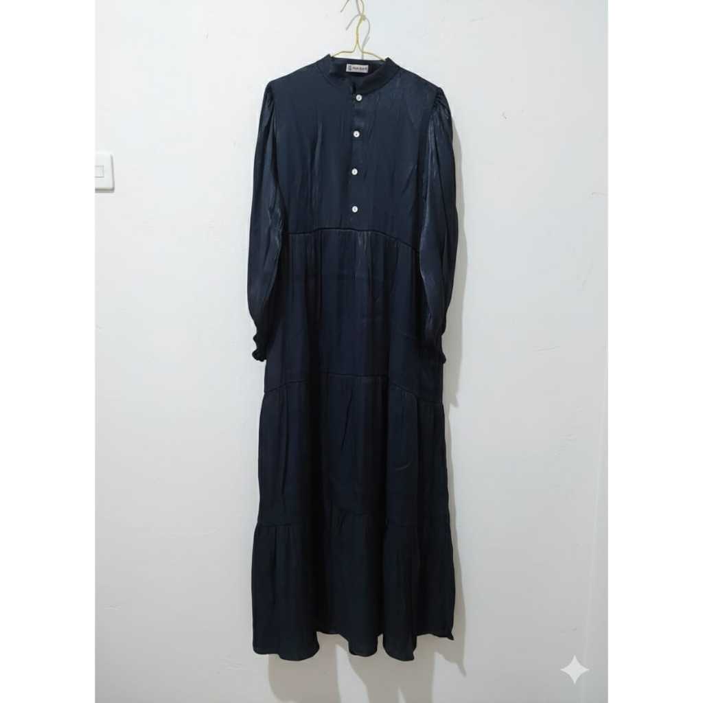 Preloved Gamis Shimmer Warna Hitam set Hijab & Tali