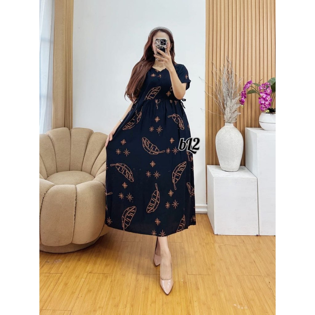 DASTER WANITA TERBARU RAYON BUSUI RESLETING DEPAN MOTIF DAUN SULTAN_ BAJU TIDUR KEKINIAN LENGAN PEND