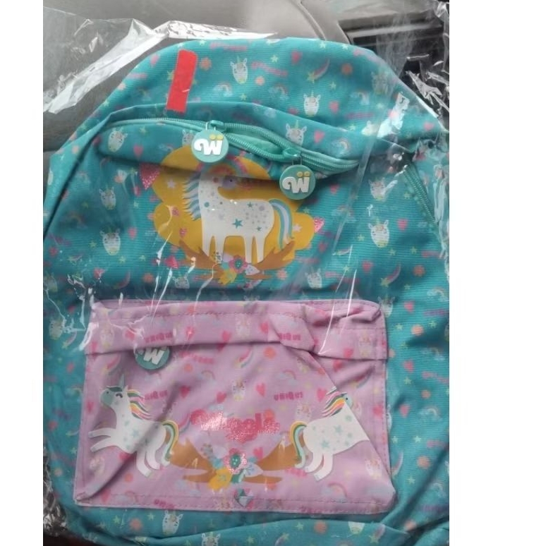 Wiggle tas motif anak cewe warna pink hijau tosca