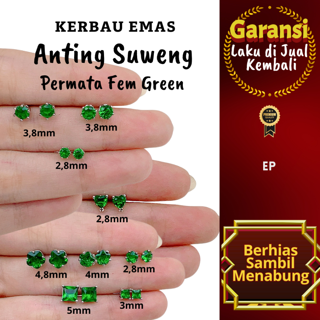 S 1007 Kerbau Emas Anting Suweng Permata Fem Green Warna Emas Putih