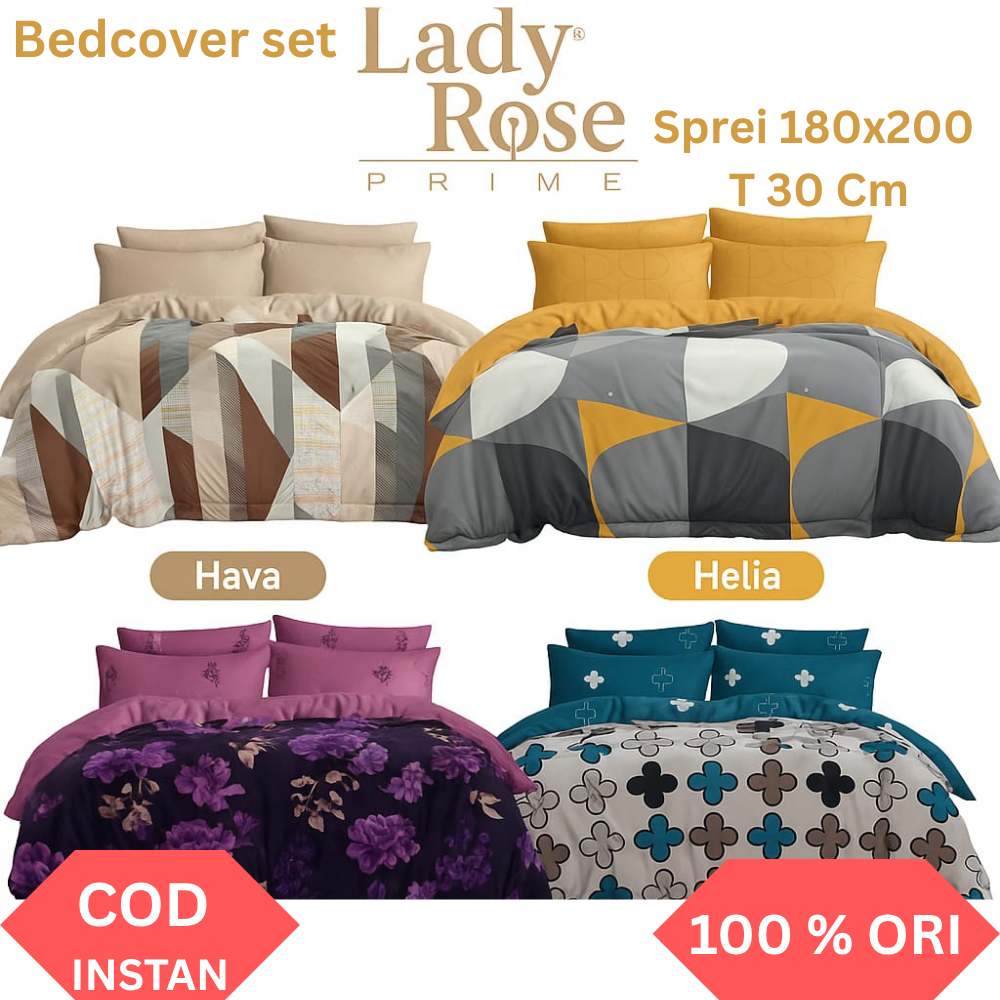 Bedcover Lady Rose set 180x200 | Bedcover saja  | king  no 1 Bahan halus katun jepang motif exclusiv