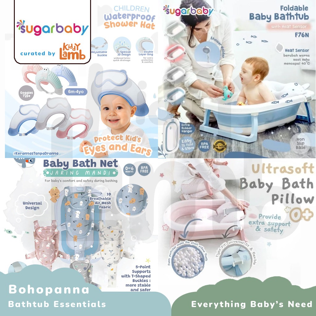 Sugarbaby Bathtub Essentials / Foldable Baby Bathtub F76N / Ultrasoft Baby Bath Pillow & Bath net / 
