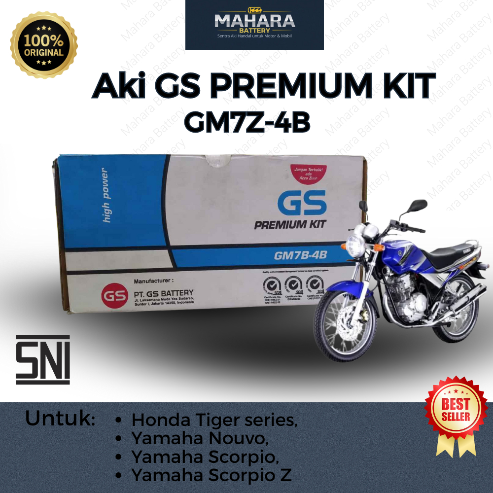 MAHARA BATTERY AKI MOTOR JAGUAR GS ASTRA BASAH GM7B-4B 12V 7AH Original - Untuk Motor Honda Tiger se