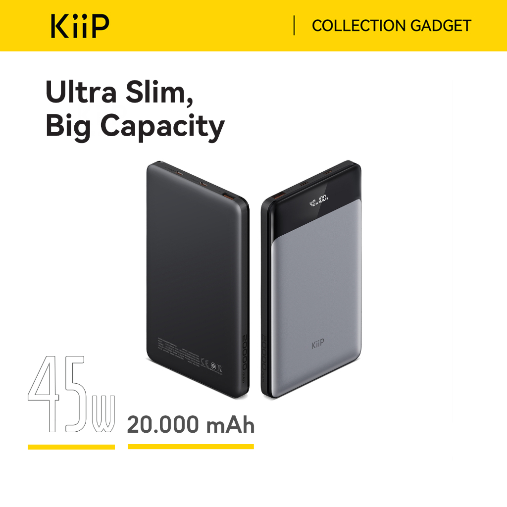 KiiP E14 Power Bank 20000mAh Fast Charging 45W Powerbank Slim LED Display