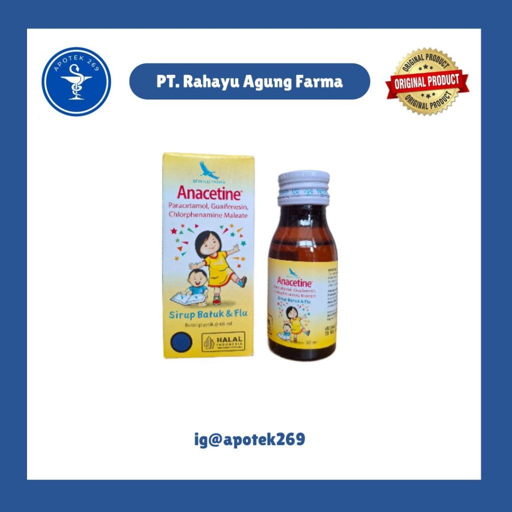 berkahapotek99 - ANACETINE SYRUP 60ML OBAT DEMAM, BATUK, PILEK FLU BAYI
