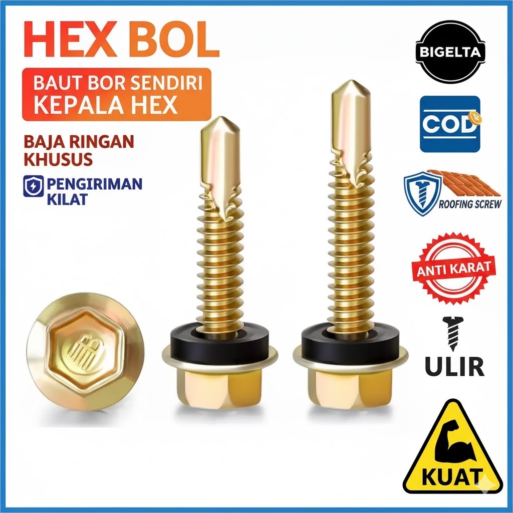 Sekrup Roofing Baja Ringan Anti Bocor 12x50 / roofing baja ringan