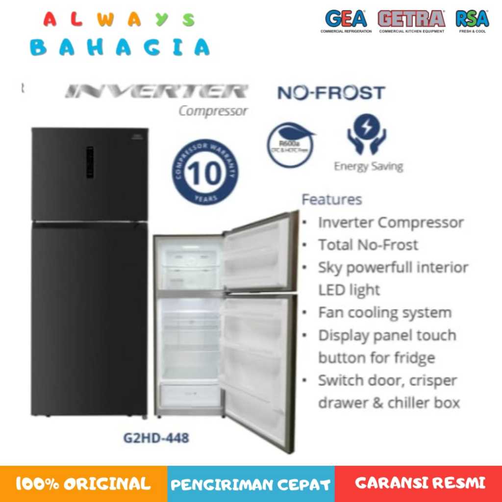 GEA G2HD-448 Kulkas 2 Pintu INVERTER & NO FROST