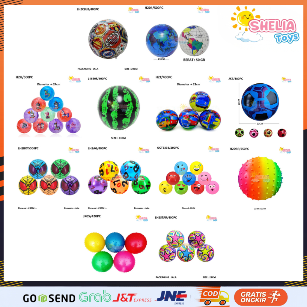MAINAN ANAK BOLA KARET MOTIF CLUB SEPAK BOLA GLOBE SPIDERMAN TAYO EMOJI DURI BINTANG BOLA SEMANGKA B