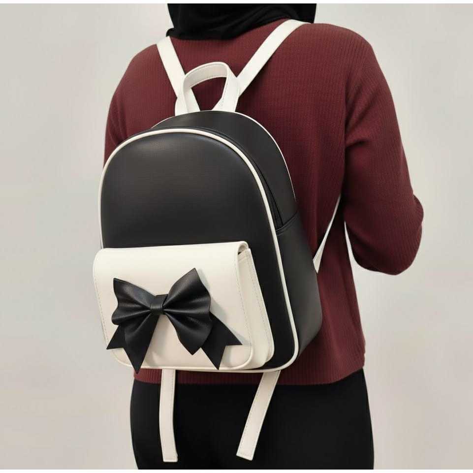 Tas Ransel Wanita Lucu Zevanya Backpack Imut  Warna Biru Muda Tas Punggung Wanita Pita Cantik