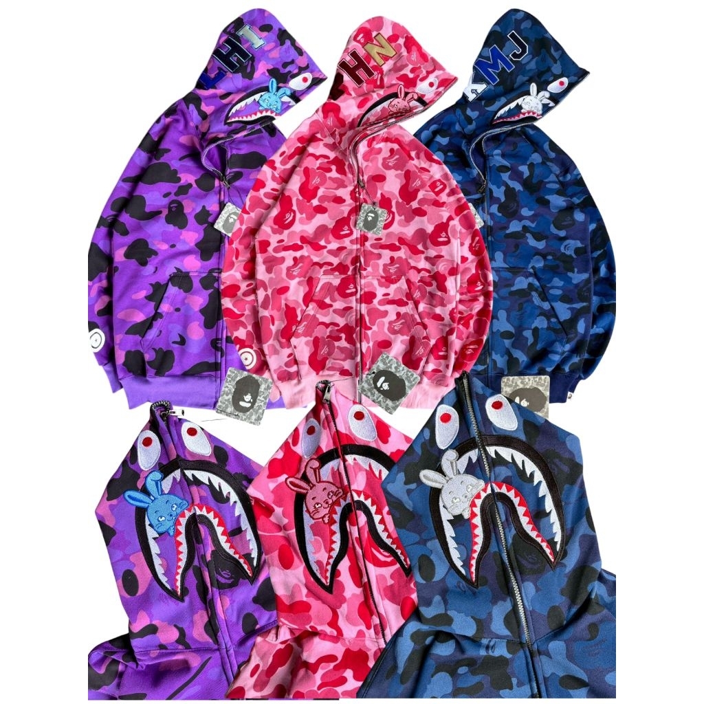 Hoodie Zipper Bape Shark Wgm X New Jeans Banyak Varian Warna Terbaru Full Teg