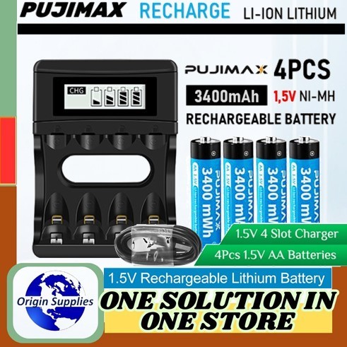 Fast Charger LCD Baterai AA 1,5volt 4 Slot Cas Batre Lithium Li-ion 3400mAh