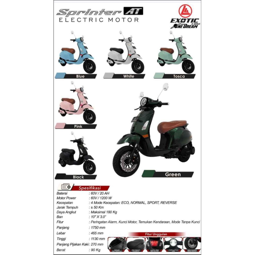 Sepeda Motor Listrik Aki Exotic Sprinter AT