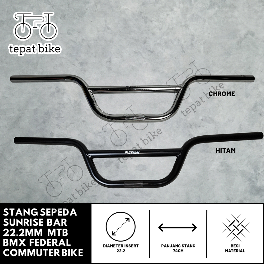 Stang Sepeda Sunrise Bar Platinum 22.2 FEDERAL Commuter Bike BMX/ Sun Rise Bar 22.2 Hitam / Silver C