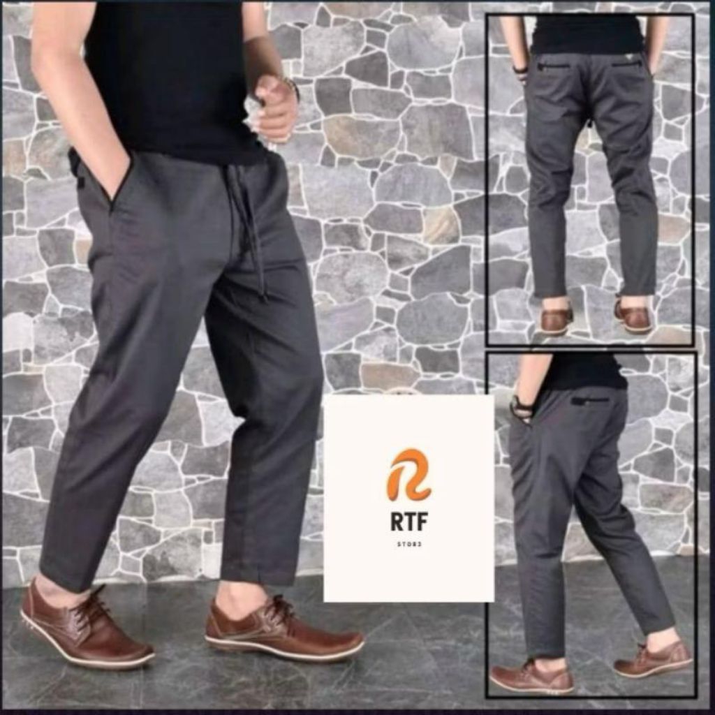 Celana Sirwal-Celana Pankang Pria Chinos Stretch Katun Premium