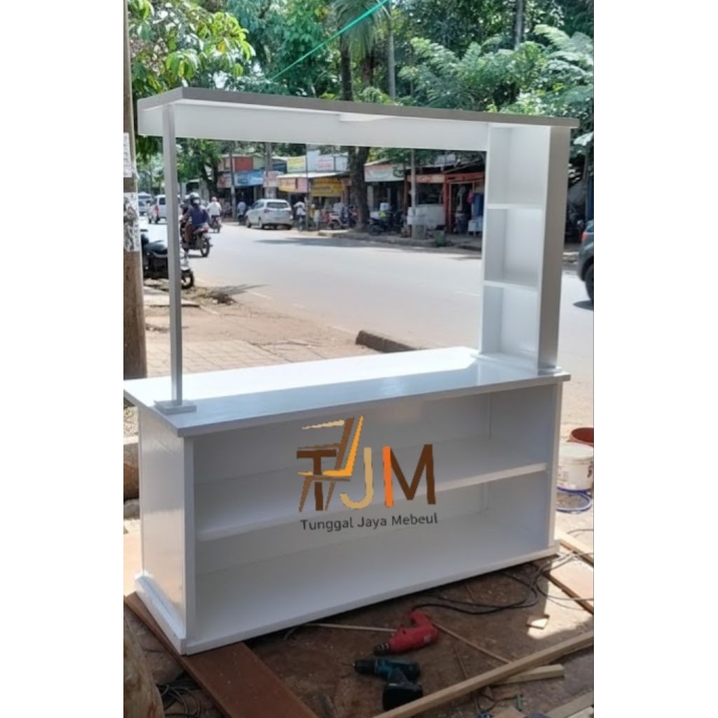 desain meja rata ( Angkringan ) gerobak jualan/booth kayu/ booth lipat portable event desk/ meja jua
