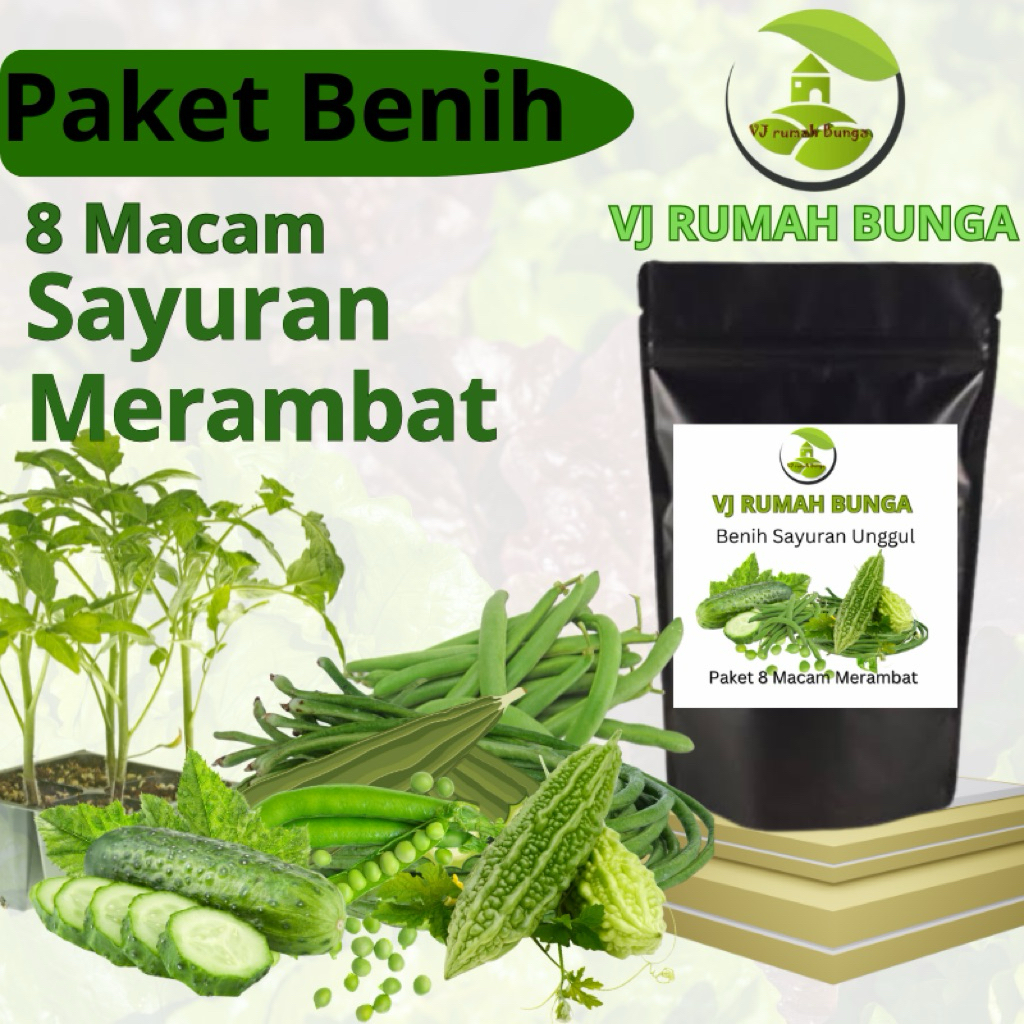 Paket Benih 8 Macam Sayuran Merambat Benih Bibit Buncis Kacang Panjang Pare Timun