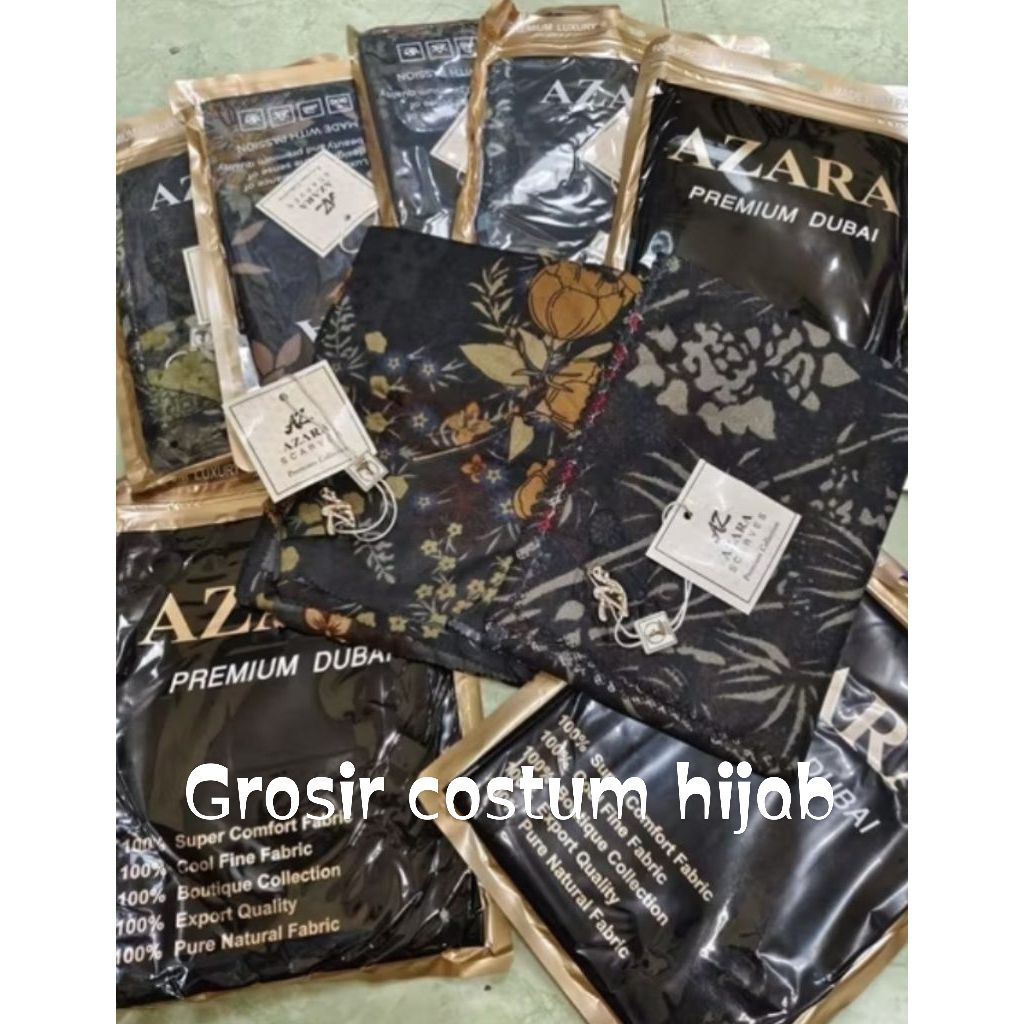 Hijab/jilbab/kerudung segi 4 azara motif bunga/warna dasaran hitam/dikirim secara acak/random/pokokn
