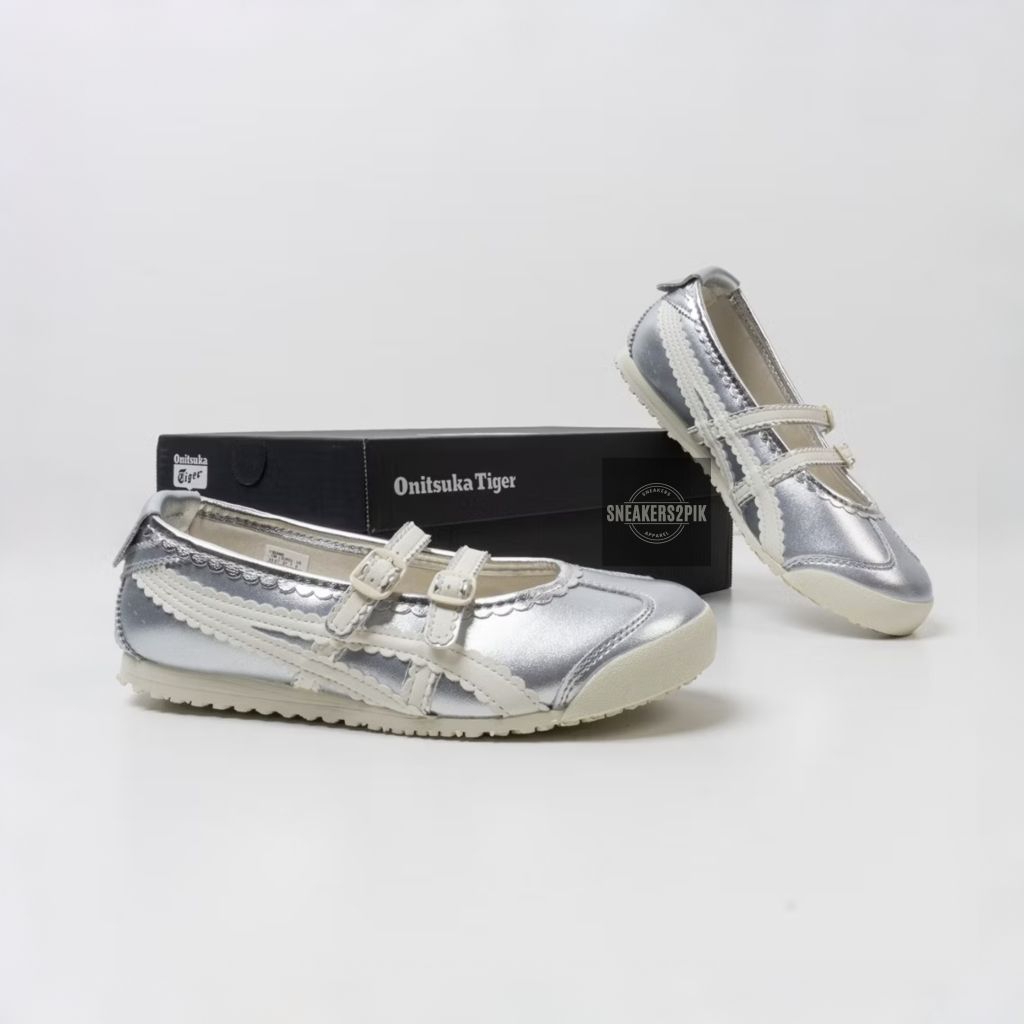 Sepatu Flat Shoes Wanita Onitsuka Tiger Slip-On Mexico Tigress Silver Cream Authentic Sneakers