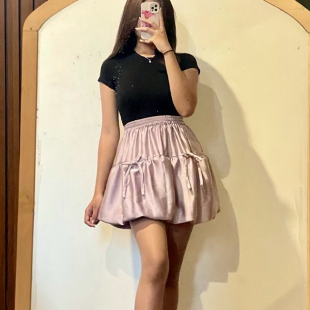 Rok Pendek Balon Pita Satin