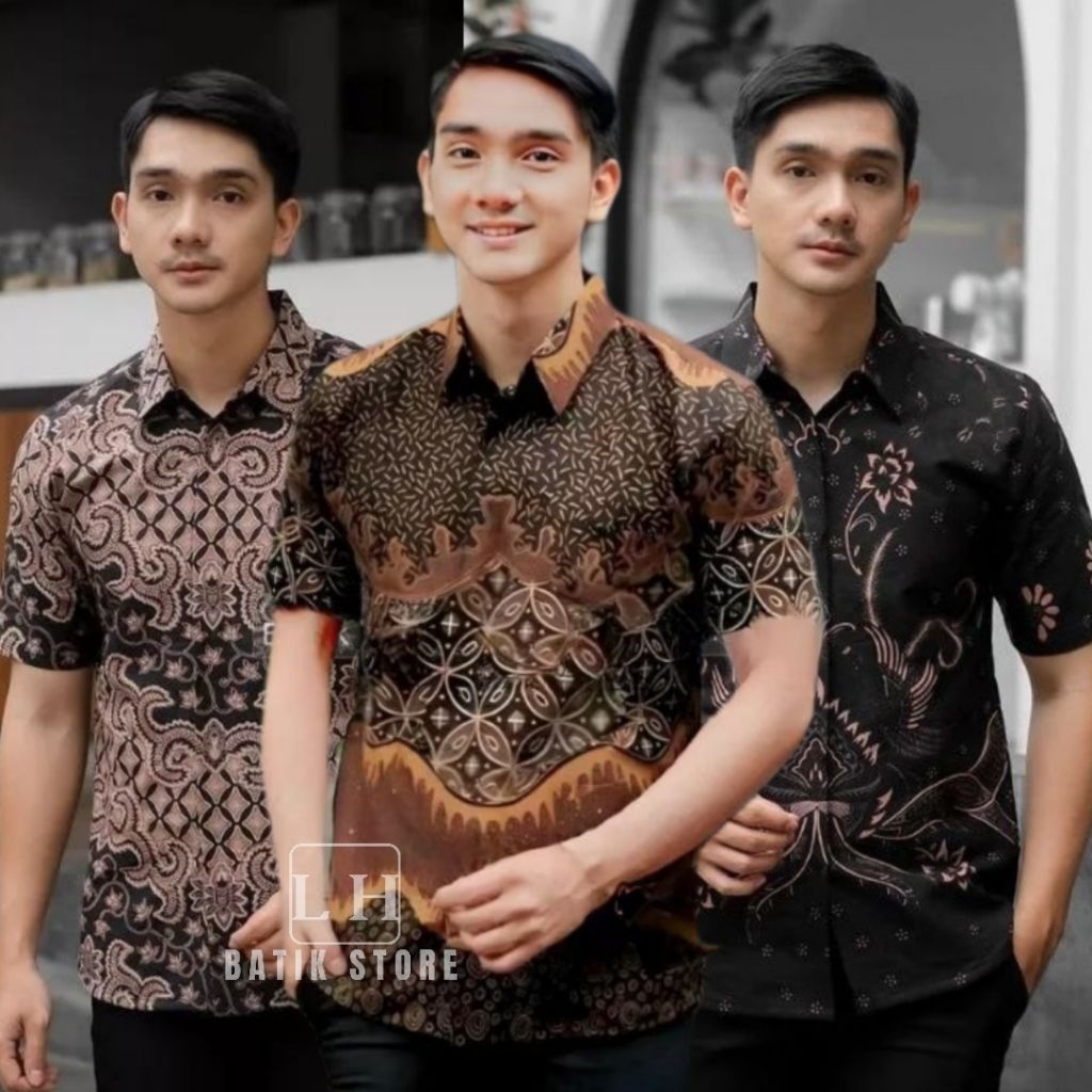 Kemeja Baju Batik Pria Lengan Pendek Warna Sogan