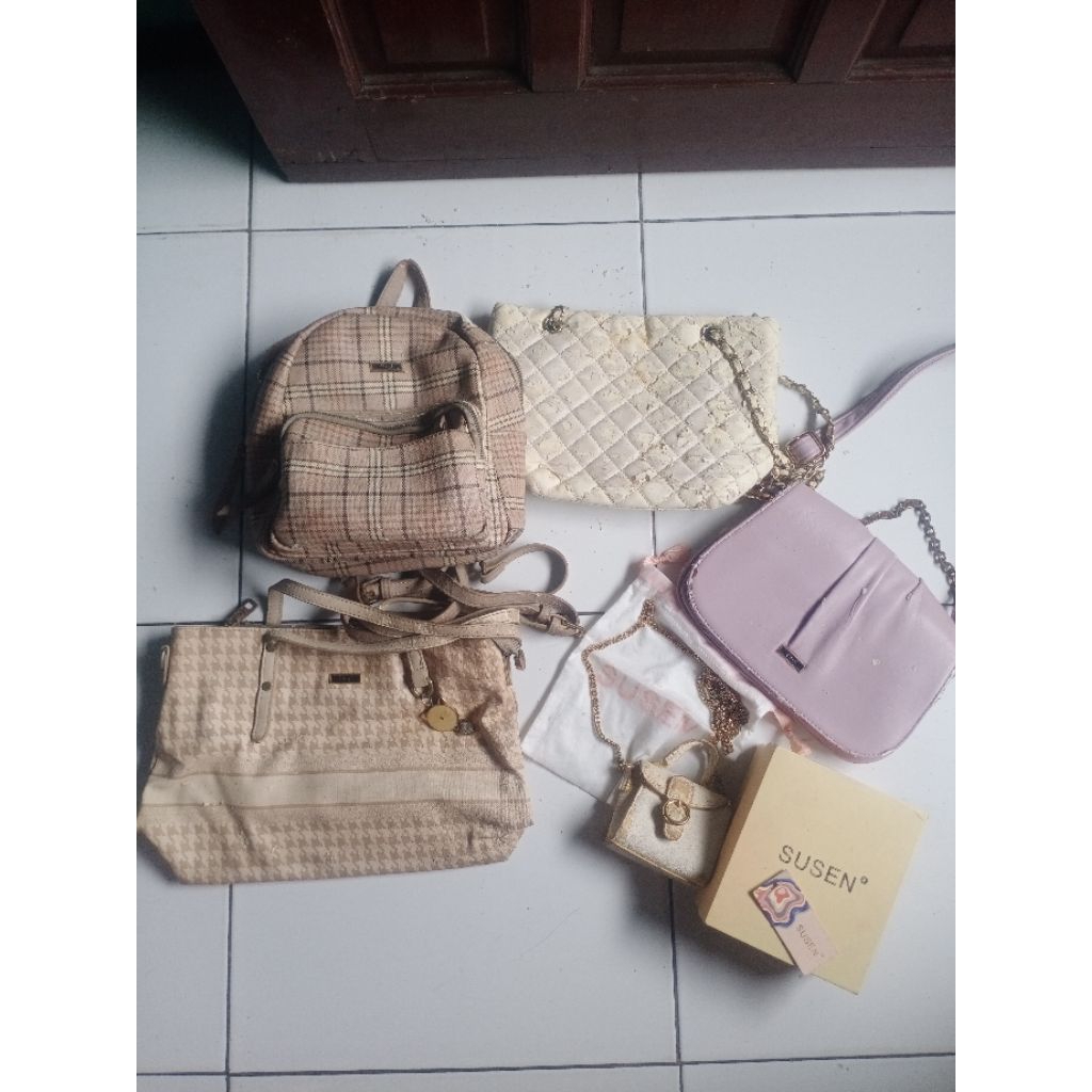 TAKE ALL 5 PCS TAS SUSEN DAN ENJI WANITA hand bag/tas ketek,tote bag,sling bag/micro bag dan backpac