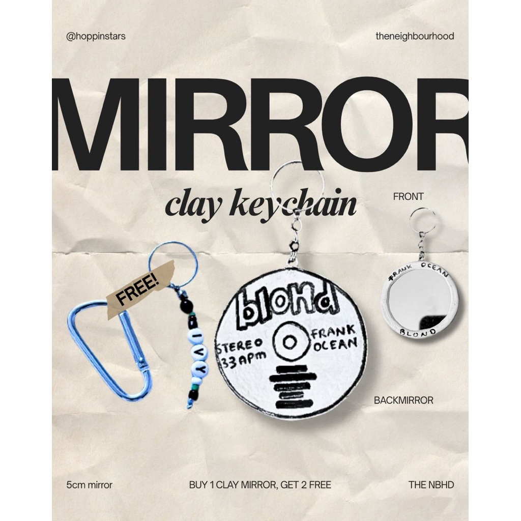 clay mirror keychain frank ocean blond theme aesthetic cool fungsion mirror kaca gantungan kunci