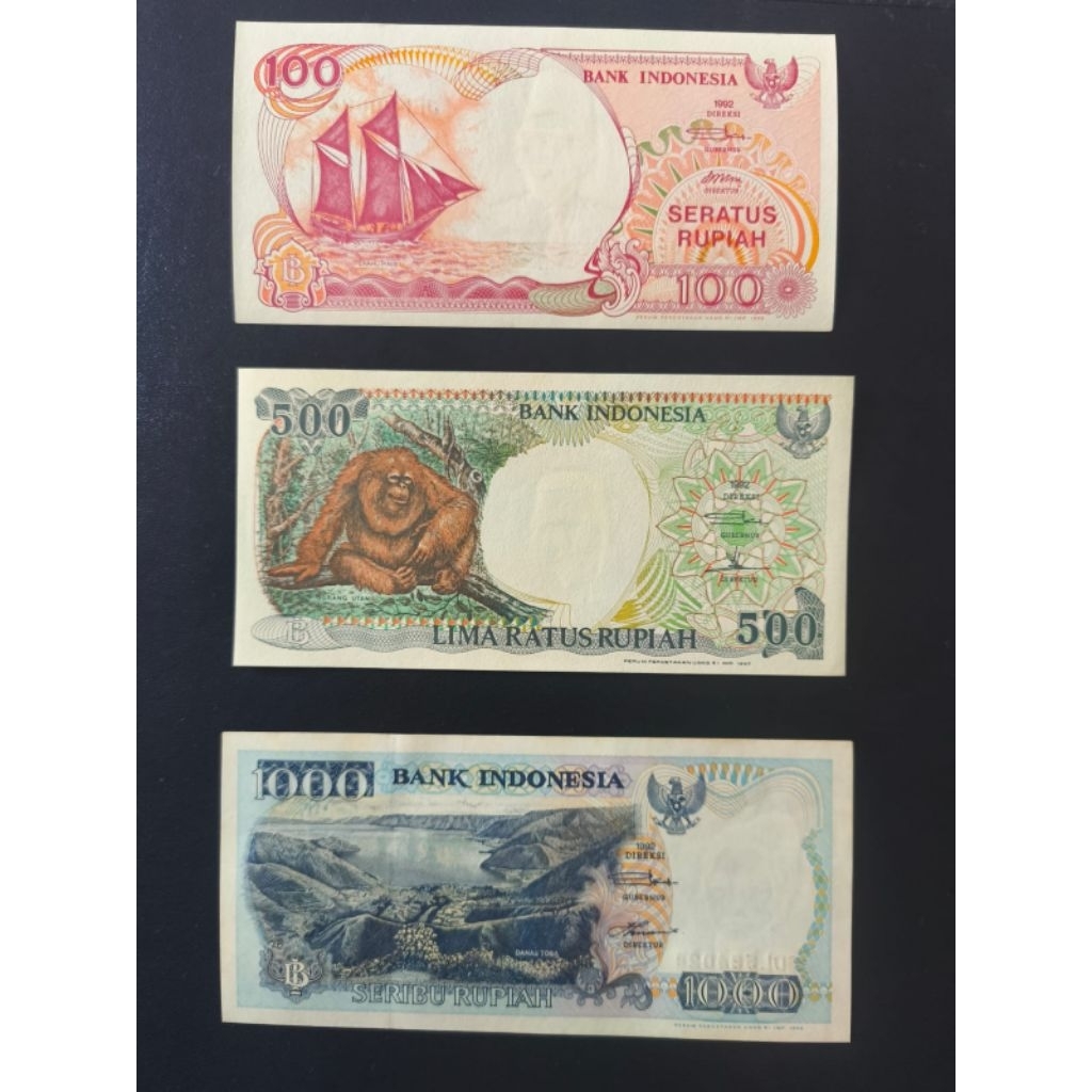paket 3 lembar uang kertas kuno indonesia tahun 90'an unc/gres baru