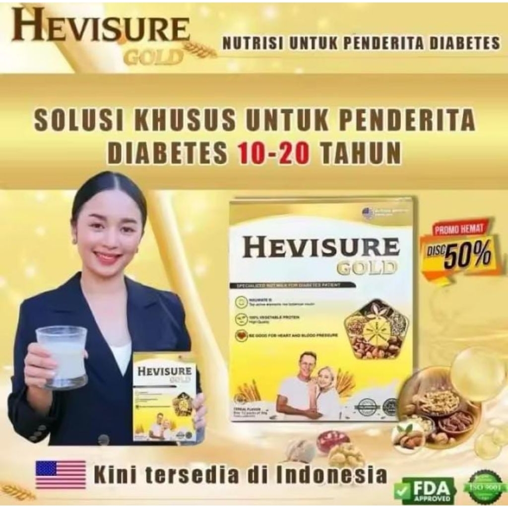 Power Herbs - Hevisure Gold 1 Box isi 12 Sachet MILK SUSU Obat Diabetes & Kencing Manis Insulin Pank
