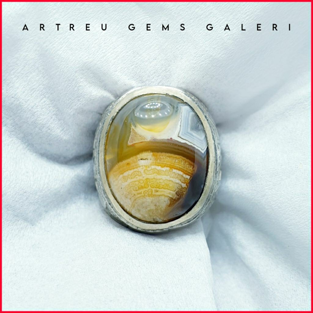 Batu Cendana Serat Emas Unik | COD Bisa | Cincin Batu Akik Ring 5-10